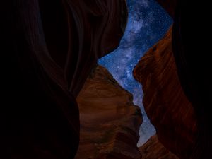 Preview wallpaper rocks, starry sky, night, dark
