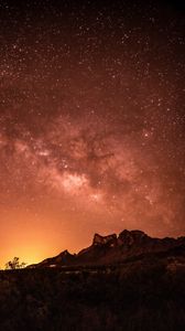 Preview wallpaper rocks, starry sky, stars, bushes