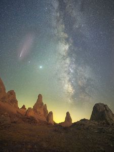 Preview wallpaper rocks, starry sky, stars, nebula