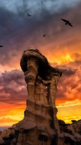 Preview wallpaper rocks, stone, birds, sunset, clouds