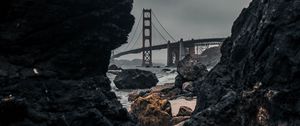 Preview wallpaper rocks, stones, bridge, river, shore