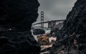 Preview wallpaper rocks, stones, bridge, river, shore