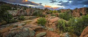 Preview wallpaper rocks, stones, bushes, sky, clouds