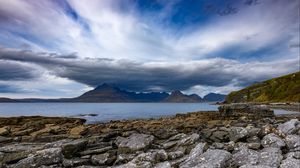 Preview wallpaper rocks, stones, coast, sea, mountains