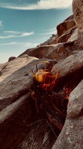 Preview wallpaper rocks, stones, fire, kettle, camping