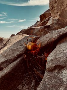 Preview wallpaper rocks, stones, fire, kettle, camping