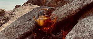 Preview wallpaper rocks, stones, fire, kettle, camping