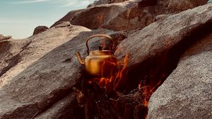 Preview wallpaper rocks, stones, fire, kettle, camping