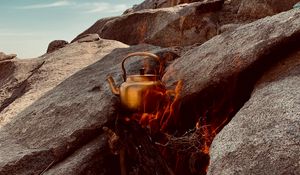 Preview wallpaper rocks, stones, fire, kettle, camping