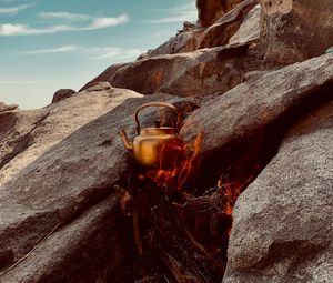 Preview wallpaper rocks, stones, fire, kettle, camping