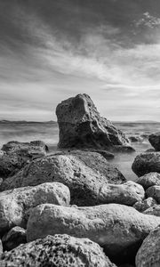 Preview wallpaper rocks, stones, fog, black and white