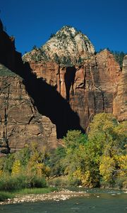 Preview wallpaper rocks, stones, mountain river, trees, autumn, branches, shade