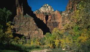 Preview wallpaper rocks, stones, mountain river, trees, autumn, branches, shade