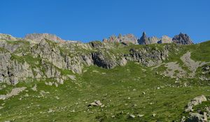 Preview wallpaper rocks, stones, mountains, grass, sky, slope
