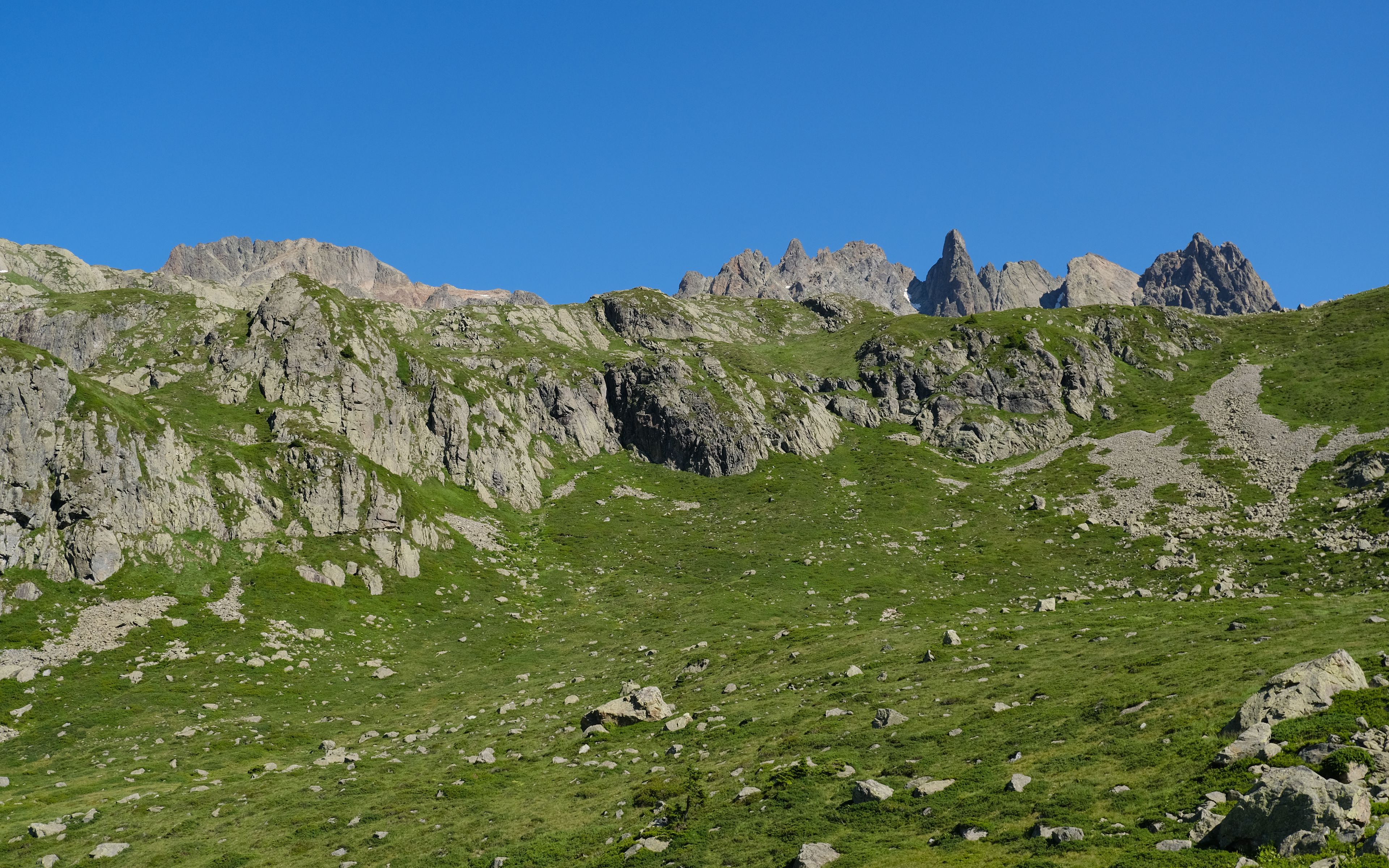 Download wallpaper 3840x2400 rocks, stones, mountains, grass, sky ...