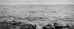 Preview wallpaper rocks, stones, sea, horizon, black and white