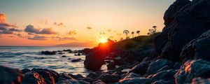 Preview wallpaper rocks, stones, sea, sunset, landscape, nature