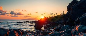 Preview wallpaper rocks, stones, sea, sunset, landscape, nature