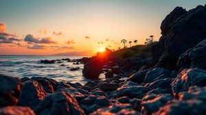 Preview wallpaper rocks, stones, sea, sunset, landscape, nature