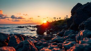 Preview wallpaper rocks, stones, sea, sunset, landscape, nature