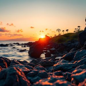 Preview wallpaper rocks, stones, sea, sunset, landscape, nature