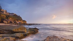 Preview wallpaper rocks, stones, sea, horizon, building