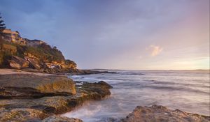 Preview wallpaper rocks, stones, sea, horizon, building