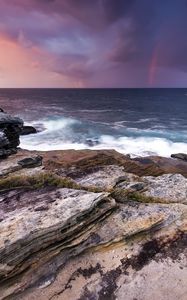 Preview wallpaper rocks, stones, sea, horizon, evening