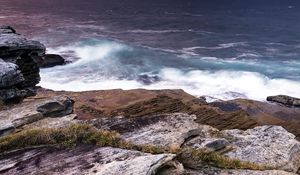 Preview wallpaper rocks, stones, sea, horizon, evening