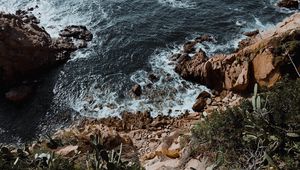 Preview wallpaper rocks, stones, sea, surf, cacti