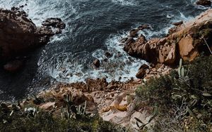 Preview wallpaper rocks, stones, sea, surf, cacti