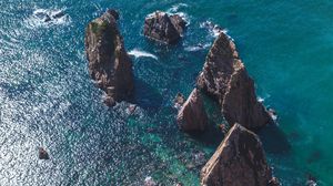 Preview wallpaper rocks, stones, sea, aerial view, coast