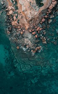 Preview wallpaper rocks, stones, sea, water, aerial view, nature