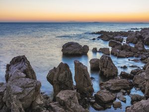 Preview wallpaper rocks, stones, sea, sunset, nature
