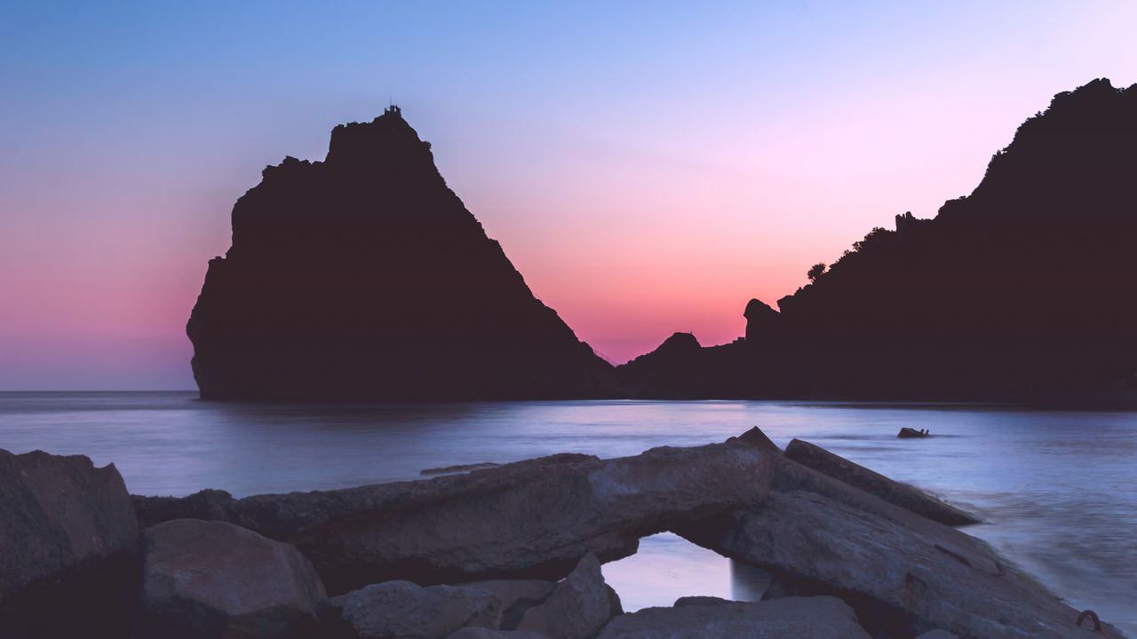 Wallpaper rocks, stones, sea, twilight, nature