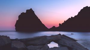 Preview wallpaper rocks, stones, sea, twilight, nature