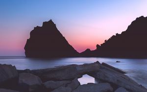 Preview wallpaper rocks, stones, sea, twilight, nature