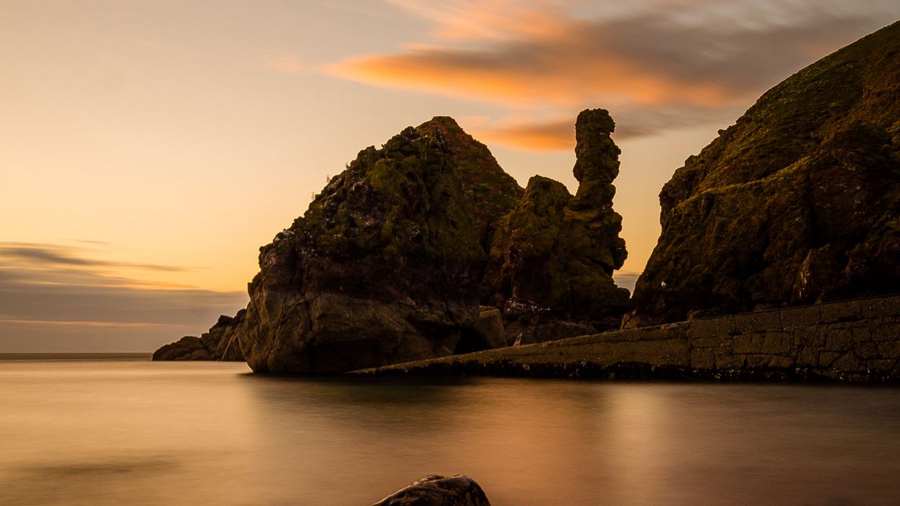 Wallpaper rocks, stones, sea, clouds, twilight