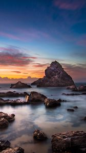 Preview wallpaper rocks, stones, sea, clouds, sunrise