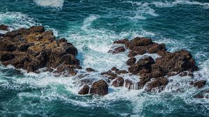 Preview wallpaper rocks, stones, sea, foam, waves, landscape