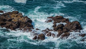 Preview wallpaper rocks, stones, sea, foam, waves, landscape