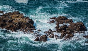 Preview wallpaper rocks, stones, sea, foam, waves, landscape