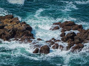 Preview wallpaper rocks, stones, sea, foam, waves, landscape