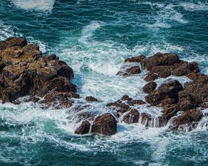 Preview wallpaper rocks, stones, sea, foam, waves, landscape