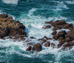 Preview wallpaper rocks, stones, sea, foam, waves, landscape