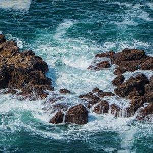 Preview wallpaper rocks, stones, sea, foam, waves, landscape