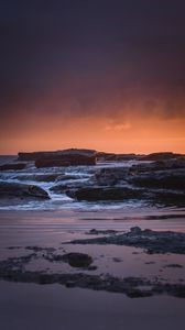 Preview wallpaper rocks, stones, sunset, sea, coast