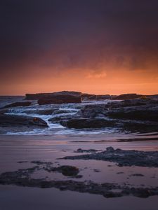 Preview wallpaper rocks, stones, sunset, sea, coast