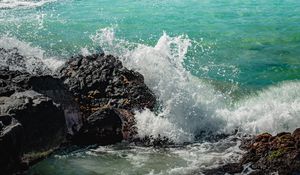 Preview wallpaper rocks, stones, surf, spray, sea