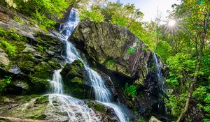 Preview wallpaper rocks, stream, waterfall, forest